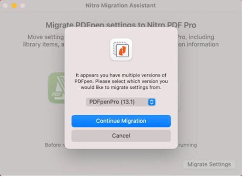 Nitro Migration Assistant will recognize the latest versions of PDFpen